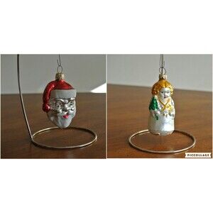 Lot 2x Vtg West Germany Mercury Glass Santa Claus Head Angel Christmas Ornament